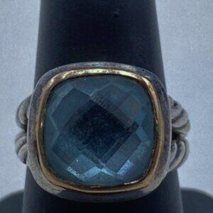 Sterling Silver  & 14k Gold Signed ATR Topaz Double Shank Designer Ring